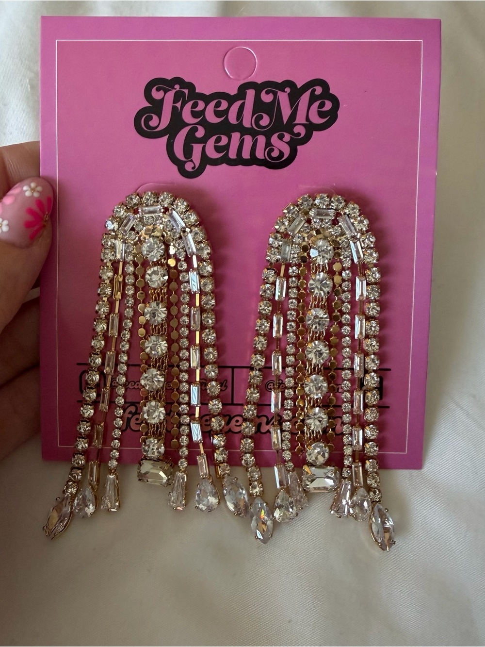 Feed me gems Aztec Crystal Fringe Drop Earrings - Gold and Clear